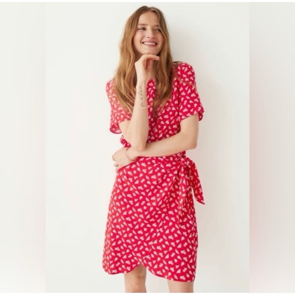 & Other Stories Floral Mini Dress Womens 8 Red Tie Waist Feminine Retro NWT - Picture 2 of 16